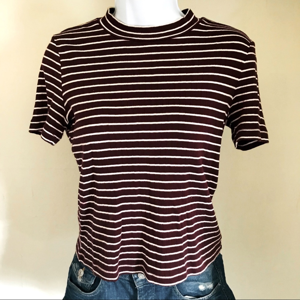 Women’s short sleeved striped t-shirt, burgundy
